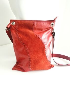 Red Leather & Suede Crossbody Bag - Vintage